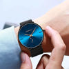 Picture of Mens Watches Ultra-Thin Minimalist Waterproof-Fashion Wrist Watch for Men Unisex Dress with Stainless Steel Mesh Band-Gold HandsBlack Band Blue Face