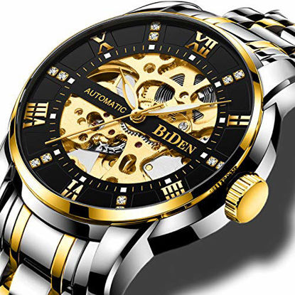 Picture of Mens Watches Gold Mechanical Automatic Self-Winding Stainless Steel Skeleton Luxury Waterproof Diamond Dial Wrist Watches for Men