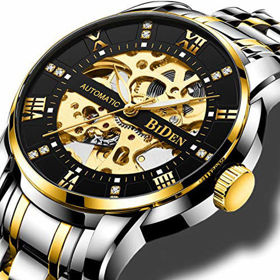 Picture of Mens Watches Gold Mechanical Automatic Self-Winding Stainless Steel Skeleton Luxury Waterproof Diamond Dial Wrist Watches for Men
