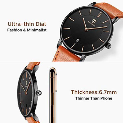 Picture of Watch, Mens Watch, Minimalist Fashion Simple Wrist Watch Analog Date with Leather Strap