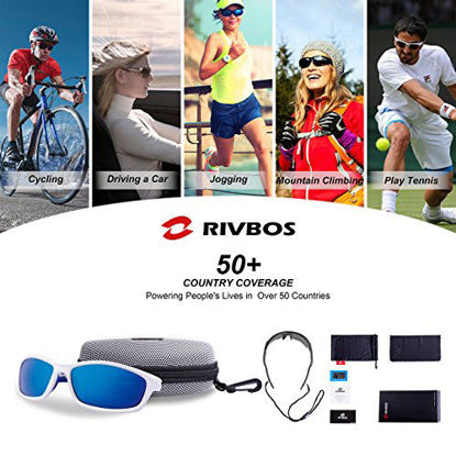 Picture of RIVBOS Polarized Sports Sunglasses Driving Sun Glasses shades for Men Women Tr 90 Unbreakable Frame for Cycling Baseball Running Rb833 (White&Blue)