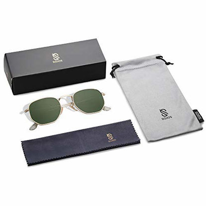 Picture of SOJOS Small Square Polarized Sunglasses for Men and Women Polygon Mirrored Lens SJ1072 with Gold Frame/G15 Lens