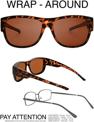 Picture of The Fresh High Definition Polarized Wrap Around Sunglasses for Prescription Glasses 66mm Gift Box (5-Matte Tortoise, Brown)
