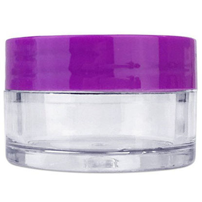 Picture of Beauticom 20 gram/20ml Empty Clear Small Round Travel Container Jar Pots with Lids for Make Up Powder, Eyeshadow Pigments, Lotion, Creams, Lip Balm, Lip Gloss, Samples (48 Pieces, Purple)