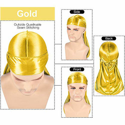 Picture of 3PCS Silky Durags Pack for Men Waves, Satin Doo Rag, Award 1 Wave Cap,Style D