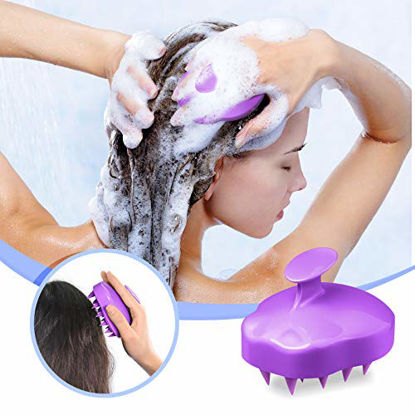 Picture of Lomrsiul Hair Scalp Massager Shampoo Brush, Hair Scrubber Head Massager for Wet and Dry Hair, Soft Silicone Scalp Brush for Men, Women, Kids (Purple)