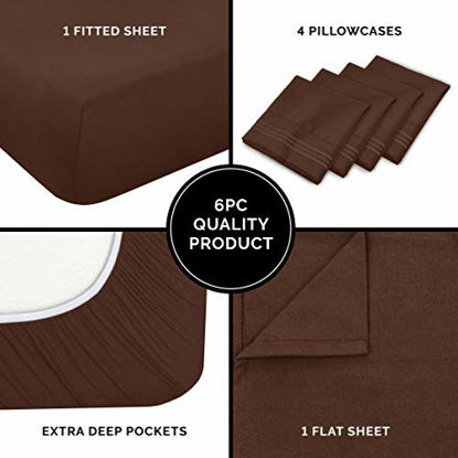 Picture of Twin XL Sheet Set - 4 Piece - Fits College Dorm Rooms - Hotel Luxury Bed Sheets - Extra Soft - Deep Pockets - Easy Fit - Breathable & Cooling - Brown Chocolate Bed Sheets - Twins