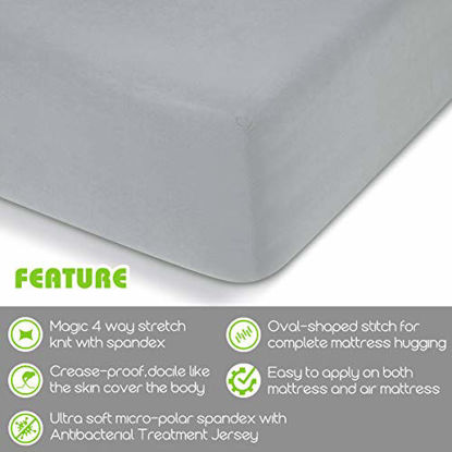 Picture of COSMOPLUS Fitted Sheet Twin Fitted Sheet OnlyNo Flat Sheet or Pillow Shams,4 Way Stretch Micro-Knit,Snug Fit,Wrinkle Free,for Standard Mattress and Air Bed Mattress from 8 Up to 10,Light Gray