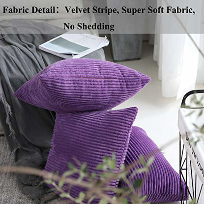 Picture of Home Brilliant Set of 2 Decor Supersoft Striped Velvet Corduroy Decorative Euro Sham Throw Pillow Cushion Cover for Couch, Eggplant, (66x66 cm, 26inch)