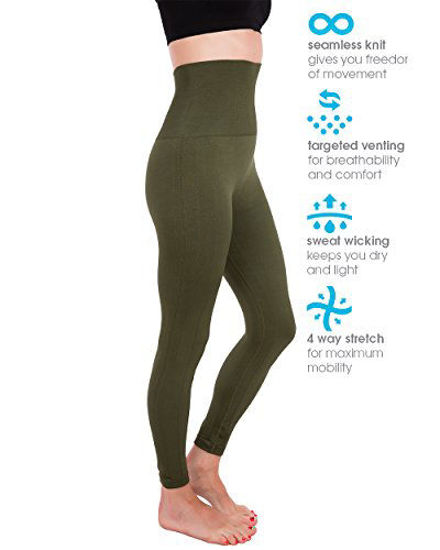 GetUSCart- Homma Activewear Thick High Waist Tummy Compression Slimming  Body Leggings Pant (X-Large, Olive)