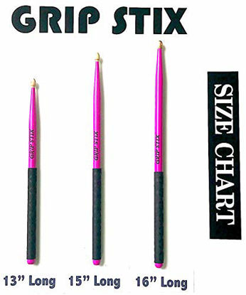 Picture of GRIP STIX 16" Long Heavyweight 4.5 Oz Hickory NON-SLIP Pink with Black Drumsticks - Ideal for All Drumming, Workout, Aerobics, Cardio Exercises