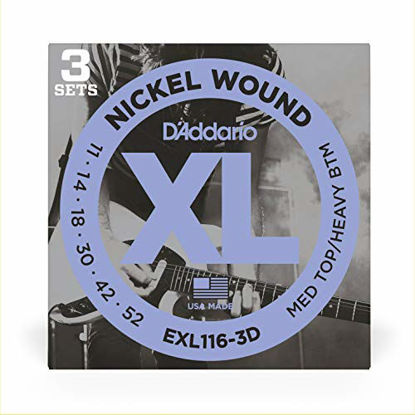 Picture of D'Addario EXL116 Nickel Wound Electric Guitar Strings, Medium Top/Heavy Bottom, 11-52, 3 Sets (EXL116-3D)