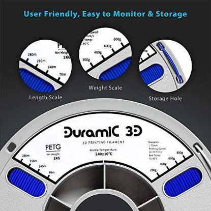Picture of DURAMIC 3D PETG Printer Filament 1.75mm Blue, 3D Printing Filament 1kg Spool(2.2lbs), Non-Tangling Non-Clogging Non-Stringing Dimensional Accuracy +/- 0.05 mm
