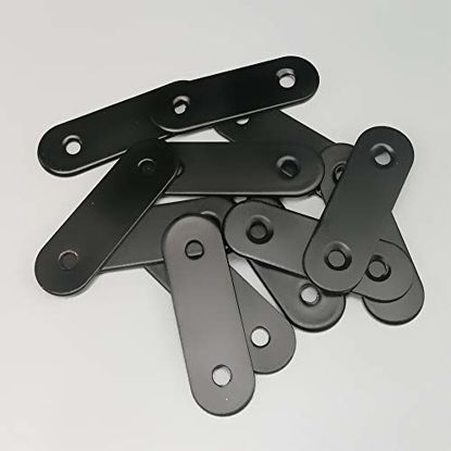 Picture of Alamic Straight Brace Stainless Steel Black Straight Flat Brace 16 x 50 mm Straight Corner Braces Straight Brackets with Screws - 12 Pack