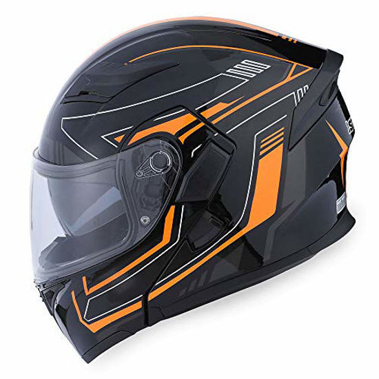 Picture of 1Storm Motorcycle Modular Full Face Helmet Flip up Dual Visor Sun Shield: HB89 Glossy Black