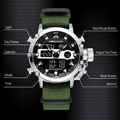 Picture of MEGALITH Mens Watches with Nylon Waterproof Digital Military Sport Tactical Multifunction Heavy Duty Led Silver Watch for Men, Alarm Stopwatch