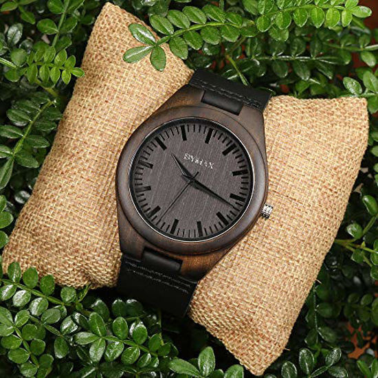 Picture of Mens Engraved Wooden Watch, Bymax Wood Watches for Husband Son Groomsmen Customized Birthday Anniversary Gift for Men or Women (Custom)