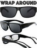 Picture of The Fresh High Definition Polarized Wrap Around Shield Sunglasses for Prescription Glasses 66mm Gift Box (402-Shiny Black, Grey)