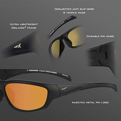 Picture of KastKing Hiwassee Polarized Sport Sunglasses for Men and Women, Matte Black Frame,Amber Base Scarlet Mirror