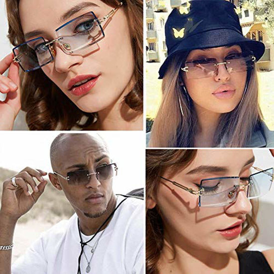 Picture of Dollger Rimless Rectangle Sunglasses for Women Fashion Frameless Square Glasses for Men Ultralight UV400 Eyewear Unisex Grey