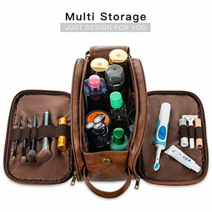 Picture of Elviros Toiletry Bag for Men, Large Travel Shaving Dopp Kit Water-resistant Bathroom Toiletries Organizer PU Leather Cosmetic Bags