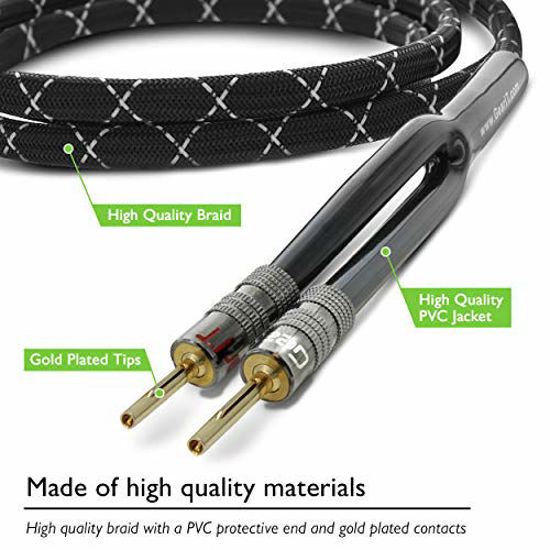 Picture of GearIT 12AWG Premium Heavy Duty Braided Speaker Wire Cable (6 Feet) Dual Gold Plated Banana Plug Tips - in-Wall CL2 - Oxygen-Free Copper (OFC) Black