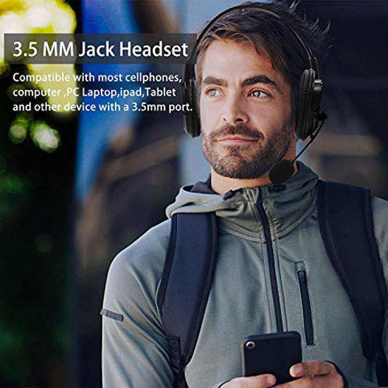 Sumcoo 3.5mm Computer Headset with Microphone Comfort-fit Office Computer Headphone with Noise Cancelling On-Line Volume Control Over-The-Head Headsets for Webinar Laptop Call Center Dragon Speaker 