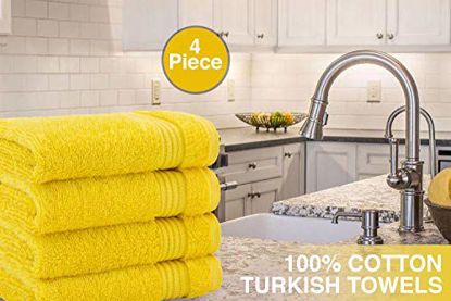 Picture of Luxury Turkish Cotton Washcloths for Easy Care, Extra Soft & Absorbent, Fingertip Towels, 4 Pack Washcloth Set by United Home Textile, Lemon Yellow