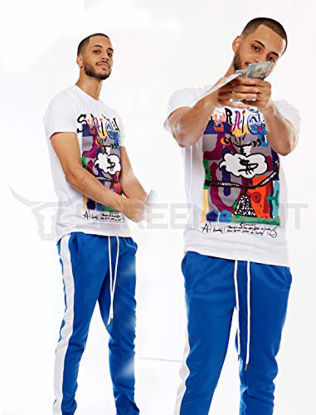 Picture of SCREENSHOTBRAND-S41700 Mens Hip Hop Premium Slim Fit Track Pants - Athletic Jogger Bottom with Side Taping-Royal-2XLarge