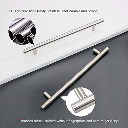 Picture of homdiy (5 Pack) Modern Cabinet Pulls Bruhsed Nickel Drawer Pulls - HD201SN Cabinet Door Handles Stainless Steel Tube T Bar Drawer Pulls for Drawers, Kitchen Cabinets, 8in Hole Centers