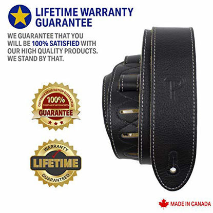 Picture of Perri's Leathers Deluxe Soft Italian Leather Guitar Strap, Super Soft Suede Backing, 2" inches Wide, Adjustable length from 43.5" to 56" inches, Black