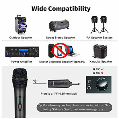 Picture of Kithouse K380A Wireless Microphone Karaoke Microphone Wireless Mic Dual With Rechargeable Bluetooth Receiver System Set - UHF Handheld Cordless Microphone For Singing Speech Church(Elegant Black)