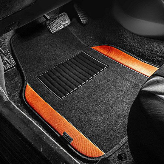 Sedan and SUV with Driver Heel Pad Orange FH Group F14407ORANGE Premium Full Set Carpet Floor Mat 
