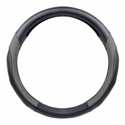 Picture of Motor Trend SW-814 Light Gray + Black Sport Drive Perforated Leather Steering Cover with Contrast Stitching-Universal Fit for Standard Wheel Sizes 14.5 15 15.5 inches