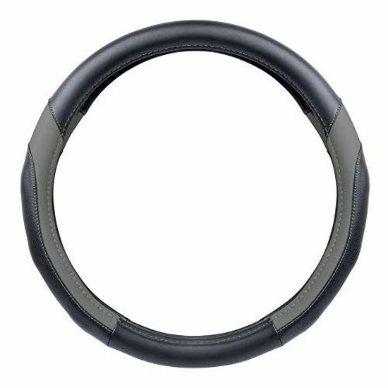 Picture of Motor Trend SW-814 Light Gray + Black Sport Drive Perforated Leather Steering Cover with Contrast Stitching-Universal Fit for Standard Wheel Sizes 14.5 15 15.5 inches