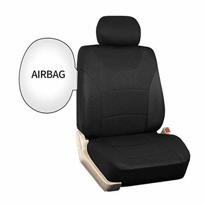 Picture of Black Car Seat Covers Full Set, 9 Pcs Combo Cloth Seat Cover with Steering Wheel Cover and Seat Belt Pad, Universal fit for Sedan/SUV/Pick up Truck