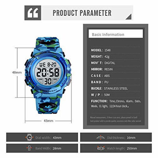 Picture of Boys Watches Digital Sports 50M Waterproof Electronic Watches Alarm Clock 12/24 H Stopwatch Calendar Boy and Girl Wristwatch - Sky Blue