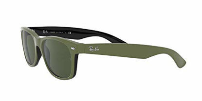 Picture of Ray-Ban RB2132 New Wayfarer Sunglasses, Rubber Military Green on Black/Green, 55 mm