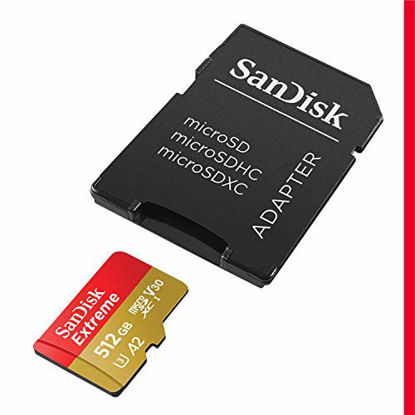 Picture of SanDisk 512GB Extreme microSDXC UHS-I Memory Card with Adapter - C10, U3, V30, 4K, A2, Micro SD - SDSQXA1-512G-GN6MA