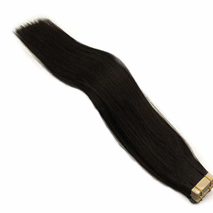 Picture of GOO GOO Tape in Hair Extensions Natural Black Real Virgin Hair Extensions Seamless Straight Tape in Hair Extensions 20pcs 50g 16 Inch