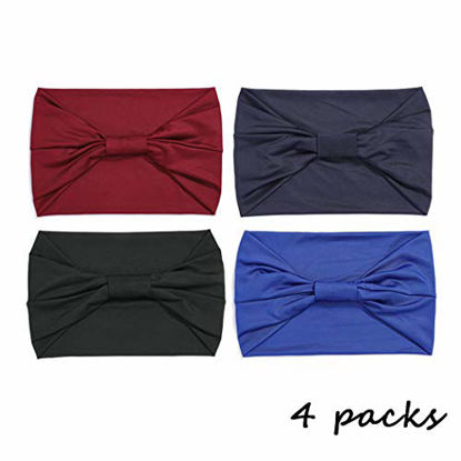 Picture of Woeoe African Headbands Knotted Hairbands Black Stylish Head Wraps Wide Elastic Head Scarf for Women and Girls (Pack of 4) (blue,dark red,dark blue,black)