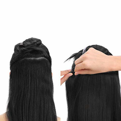 Picture of REECHO 20" 1-Pack 3/4 Full Head Wavy Clips in on Synthetic Hair Extensions Hairpieces for Women 5 Clips 4.6 Oz per Piece (24 Inch, Black Brown-Straight)