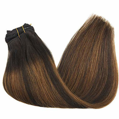 Picture of GOO GOO Human Hair Extensions Clip in Balayage Dark Brown to Chestnut Brown 16 Inch 120g 7pcs Remy Clip in Hair Extensions Real Natural Hair Extensions Straight Thick