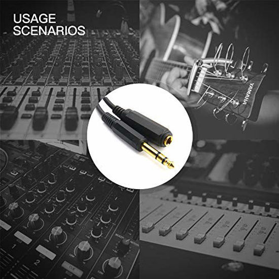 Picture of Devinal 6.35mm 1/4" inch Stereo Plug Male to 1/4 Female Stereo Headphone Guitar Extension Cable Cord, Gold Plated Audio Cable Stereo Extender, 6 feet (1.8 M)