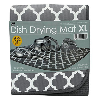 Picture of S&T INC. Absorbent, Reversible XL Microfiber Dish Drying Mat for Kitchen, 18 Inch x 24 Inch, Pewter Gray Trellis