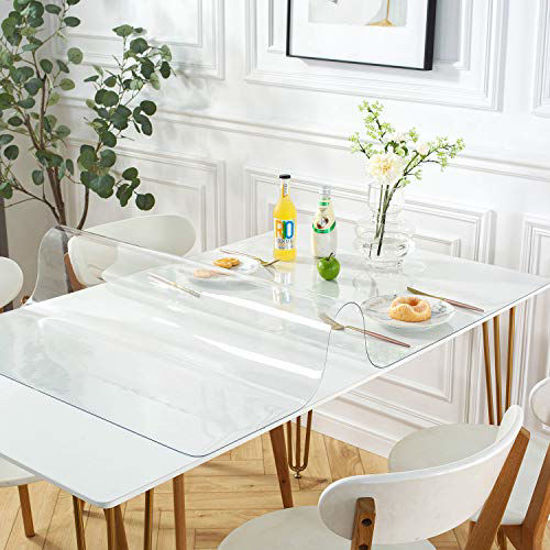 Picture of OstepDecor Custom 40 x 40 Inch Clear Table Cover Protector, 1.5mm Thick Table Protector for Dining Room Table, Clear Plastic Tablecloth Protector, Clear Table Cloth Table Pad for Kitchen Wood Grain