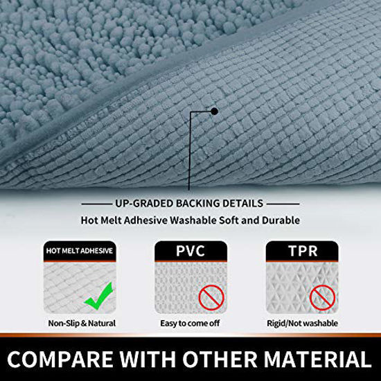 Picture of Yimobra Original Luxury Chenille Bath Mat, 55.1 x 24 Inches, Soft Shaggy and Comfortable, Large Size, Super Absorbent and Thick, Non-Slip, Machine Washable, Perfect for Bathroom, Denim Blue