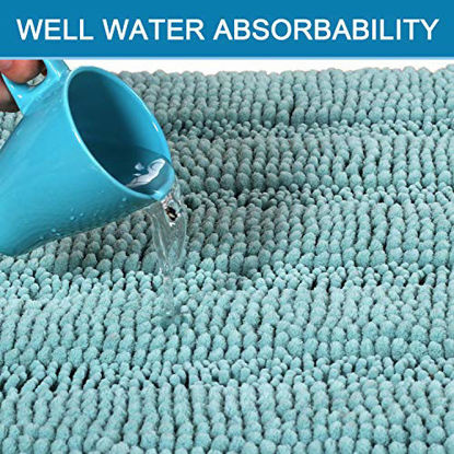 Picture of Non Slip Thick Shaggy Chenille Bathroom Rugs, Bath Mats for Bathroom Extra Soft and Absorbent - Striped Bath Rugs Set for Indoor/Kitchen (Set of 2 - 20" x 32"/17" x 24") Eggshell Blue