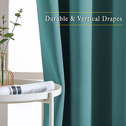 Picture of NICETOWN Insulated Curtains Blackout Draperies - Triple Weave Thermal Insulated Solid Ring Top Blackout Panels/Drapes for Bedroom(Sea Teal, Set of 2, 52 x 45 Inch)