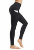 Picture of 2 Pack High Waist Yoga Pants, Pocket Yoga Pants Tummy Control Workout Running 4 Way Stretch Yoga Leggings (Black & 9622 b, Medium)